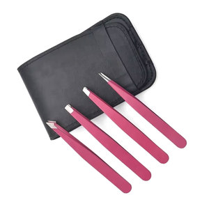 Ensemble de 4 pinces à épiler pour sourcils, en acier inoxydable rose, pinces de précision à pointe inclinée et plate, avec étui en cuir, outils de beauté - Product Image 6
