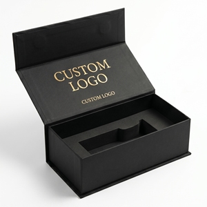 Custom Logo <b>Black</b> Rigid <b>Box</b> With Sponge Liner Hot Stamping Cosmetic Packaging Rectangle Paperboard High-End <b>Box</b> - Product Image 1