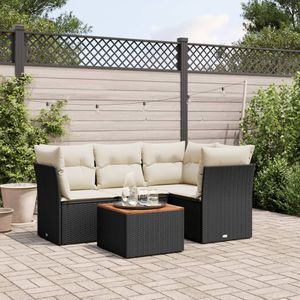 Conjunto de Muebles de Jardín de 5 Piezas, Sofá Modular de Ratán Sintético Negro, Colección de Muebles de Jardín - Product Image 1