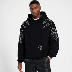 Heavyweight Cotton <b>Fleece</b> <b>Zip</b> <b>Up</b> Hoodies <b>Men</b> Rhinestone Sleeve Design Oversized Streetwear Private Label Manufacturing Bulk - Product Image 5