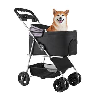 Carrito Plegable para Perros con 4 Ruedas, Ventanas de Malla Desmontables, Capacidad de Peso de 35 Libras para Gatos y Mascotas Pequeñas - Product Image 1