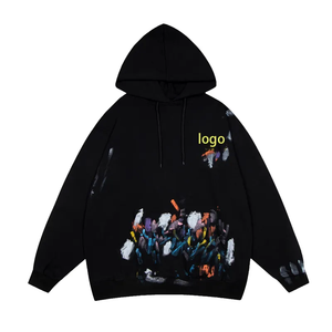Sudadera con Capucha Extra Grande para Hombre, Diseño con Estampado Pintado a Mano, Bolsillos, Ropa Casual de Invierno, Tejido de Punto, Corte Regular, Logotipo Frontal, 100% Algodón - Product Image 1