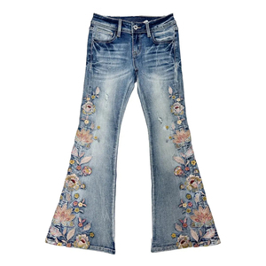 Jeans en denim évasés avec broderie personnalisée, ultra-doux, respirants, écologiques, broderie pour femmes, tissu de qualité supérieure, séchage rapide, coton - Product Image 1