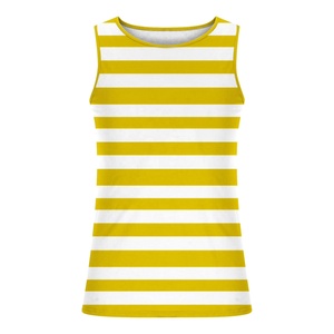 Custom Made Wholesale <b>Men</b> Yellow White Striped <b>Sleeveless</b> Tank Top O-Neck Casual Knitted Cotton Breathable Print Style Tank Top - Product Image 4