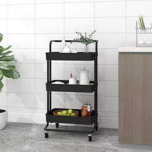 Black 3-Tier Kitchen <b>Trolley</b> Iron And Abs Modern Design For Storage And <b>Serving</b> - Product Image 3
