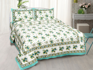 Drap plat en coton imprimé de Jaipur, 200 fils, toutes saisons, écologique, doux pour la peau, durable, respirant, lavable, taille complète - Product Image 1