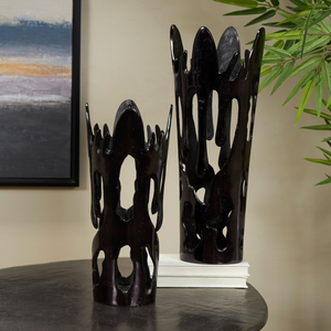 Nouveau design, vase à fleurs en aluminium fait main, style côtier, ensemble de 2 pièces, finition noire, support décoratif pour mariage, fête, maison, à prix réduit - Product Image 3