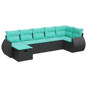 Set Divano da Esterno in Polyrattan Nero 7 Pezzi con Cuscini - Arredamento Elegante per Patio - Product Image 2