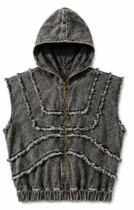 เสื้อกั๊กยีนส์มีฮู้ดแขนกุดสำหรับผู้ชายสไตล์สตรีทแวร์ - Product Image 5