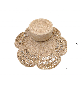 Seagrass Placemat and Cup Mat Set natural braid design, material: dried hyacinth cafe tabletop; origin: Vietnam crafted - Product Image 6