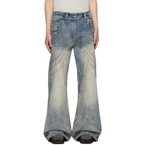 Jean large pour homme en denim foncé, coupe décontractée, taille haute, fermeture boutonnée, style streetwear, en coton tissé pour l'automne - Product Image 5