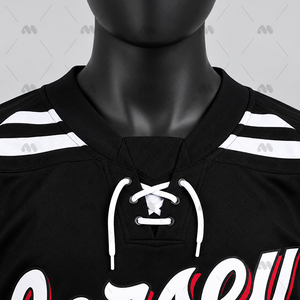 Camiseta de Hockey sobre Hielo Negra Personalizada con Rayas Blancas y Letras Rojas, Corta, Transpirable, de Poliéster que Absorbe la Humedad, Ropa de Verano para Hombre - Product Image 4