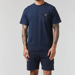 Conjunto de Camiseta de Algodón de Secado Rápido para Hombre, Estilo Casual de Verano, Top de Manga Corta Tejido, Pantalones Cargo Grises y Blancos, Dos Piezas - Product Image 5