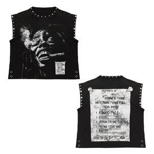 100% cotton T-shirt <b>for</b> <b>men</b> loose fit High Quality 240 GSM Cotton Sleeveless T Shirt Black Washed Graphic Print <b>Stud</b> Detail - Product Image 1