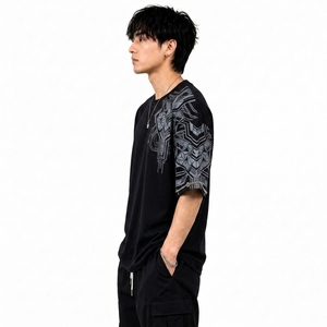 Camiseta Personalizada para Hombre, 100% Algodón, Corte Holgado, Manga Corta, Cuello Redondo, Estilo Urbano, Estampado Geométrico, Hombros Caídos, Talla Grande - Product Image 3