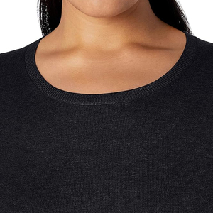 Pull à col rond noir pour femme, manches longues, tricoté, couleur unie minimaliste, 100% coton, anti-boulochage, toutes saisons - Product Image 5