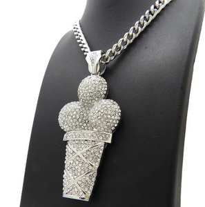 จี้รูปไอศกรีม 3 มิติ แบบสั่งทำพิเศษ ประดับเพชรโมอิสซาไนต์ทรงกลม เงินแท้ 925 เครื่องประดับอัญมณีชั้นดี ของขวัญ - Product Image 1