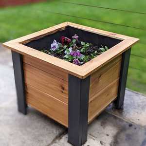 Modern Wooden <b>Planter</b> <b>Box</b> with Metal Frame Outdoor Square Garden <b>Planter</b> Raised Flower Pot - Product Image 1