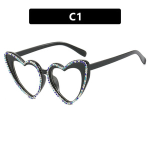 Retro Diamond-Studded Heart-Shaped Flat-Lens Arrival Anti-Blue Light Fashion Heart-Shaped <b>Frames</b> Women's Unique Sunglasses - Product Image 1