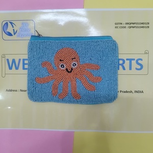 Monedero de Pulpo con Cuentas Hecho a Mano, Bolsa con Cremallera, Patrón de Animal Marino Azul, Mini Cartera para Mujer, Bolsa Pequeña con Bordado de Cuentas Artesanal - Product Image 2