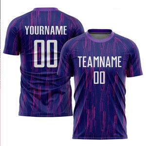 Maillot de football personnalisé violet et rose sublimé, uniforme d'équipe respirant à manches longues, t-shirt d'entraînement athlétique à séchage rapide pour hommes - Product Image 3