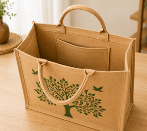 AMANI <b>Medium</b> Jute Tote <b>Bag</b> with Tree Pattern Custom Logo Option Eco-Friendly Shopping <b>Bag</b> Shoulder Handle Daily Use - Product Image 5