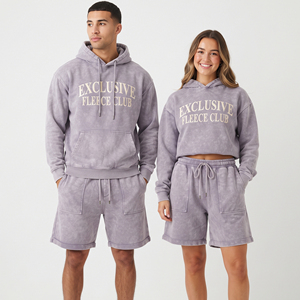 Conjunto de Sudadera con Capucha y Pantalones Cortos Estilo Unisex Lavado, Venta al por Mayor, Sudadera con Capucha y Pantalones Cortos de Felpa Lavada de Dos Piezas - Product Image 6