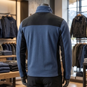 Veste polaire pour homme à col montant, intérieur chaud, poignets élastiques, fermeture éclair partielle, fabriquée en tissu polaire doux, fermeture éclair sur le devant - Product Image 2