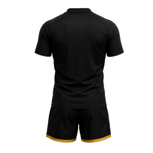 Uniforme de Rugby Negro Estampado Transpirable de Alta Calidad y Cómodo al por Mayor con Franjas Doradas en V, Diseño de Jersey OEM - Product Image 3