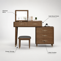 Ensemble de meubles de chambre modulaires modernes en bois massif et verre, comprenant coiffeuse, miroir, commode, table de chevet et rangements à tiroirs, pour la maison et la salle de bain