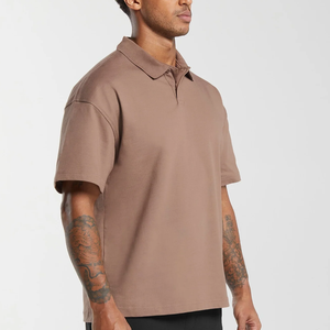 เสื้อโปโลแขนสั้นผ้าฝ้ายสีทึบสำหรับผู้ชายระบายอากาศได้ดีสวมใส่สบายสำหรับเล่นกอล์ฟสีน้ำตาลคอปกโปโลปิดด้วยกระดุม - Product Image 2