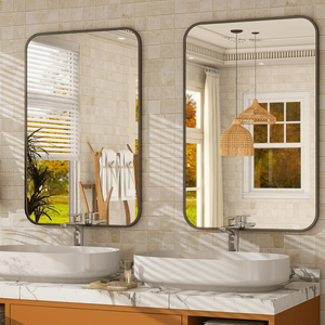 Specchio LED Rettangolare da Bagno 26x38 Pollici con Antiappannamento, Montaggio a Parete, Nero - Product Image 2