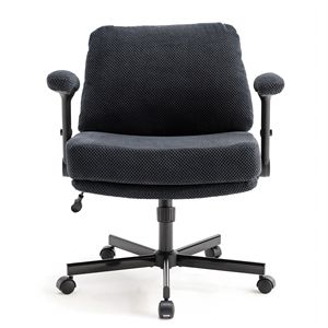 Sedia da Ufficio Girevole Regolabile con Seduta Ampia a Gambe Incrociate, Cuscino Spesso, Braccioli Ribaltabili, Tessuto Confortevole, Ruote e Maniglia in Nylon - Product Image 1