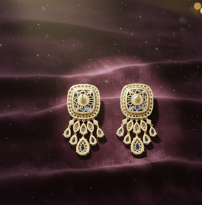 4 Inch Blue Hydro Round <b>Earrings</b> with CZ 925 Sterling Silver 18K <b>Gold</b> Plated Statement <b>Dangle</b> <b>Earrings</b> Ethnic Jewellery - Product Image 5