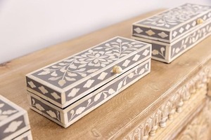 Rectangular Bone Inlay <b>Storage</b> Boxes Set Floral Inlay Design Oriental Style Jewelry Box Decorative Keepsake Organizer Bedroom - Product Image 4