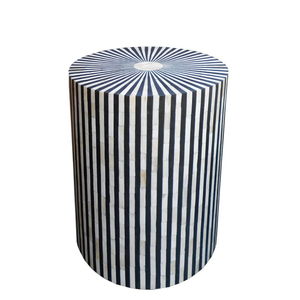 Black and White Stripe Pattern Bone Inlay Stool Handmade Cylindrical Side <b>Table</b> Wholesale Custom Living Room End <b>Table</b> <b>Bedside</b> - Product Image 1