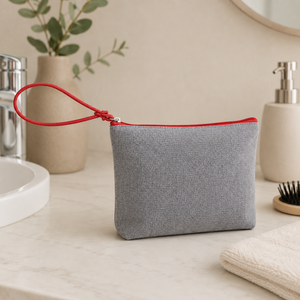 Recycled Cotton Cosmetic <b>Toiletry</b> <b>Bag</b> PU Wrist Handle Zipper Travel Makeup Pouch Custom Logo Wholesale OEM Manufacturer Exporter - Product Image 6