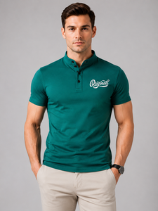Chemise Homme Verte à Manches Courtes avec Logo Brodé Original, Poche Décontractée, Polaire Écologique Respirante, Coupe Classique, Prix Abordable - Product Image 1