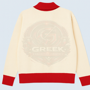 custom |Delta| sorority DST ivory and Red Varsity <b>Cardigan</b> Sweater for Men and Women Custom Letter Embroidery Knit Button up - Product Image 4