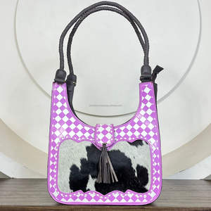 Sac à bandoulière en cuir à carreaux pour femmes, tendance 2026, sac à main de luxe en cuir de vache véritable avec poils, pour femmes - Product Image 4