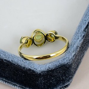 <b>Peridot</b> Three Stone Engagement <b>Ring</b> Gold Plated Solid 925 Sterling Silver Round Gemstone Prong Setting Vintage <b>Ring</b> For Women - Product Image 4