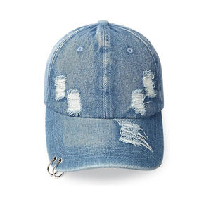 Casquette de baseball en jean sergé vieilli personnalisée, délavée, déchirée, 6 panneaux, réglable, unisexe, broderie, pêche, cyclisme - Product Image 1
