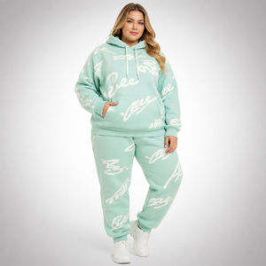 Ensemble survêtement imprimé pour femme grande taille, sweat à capuche et pantalon de jogging, tenue décontractée d'hiver, ensemble de survêtement à capuche en molleton français pour femme - Product Image 2
