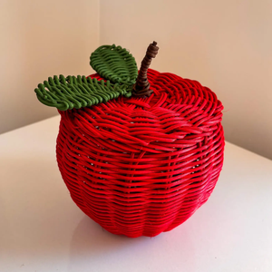 Cesta Decorativa de Mimbre con Forma de Manzana, Contenedor de Almacenamiento de Ratán Hecho a Mano para Habitación Infantil, Organizador Artístico de Frutas - Product Image 2