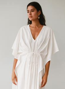 Robe Kaftan pour femmes en coton 100% avec dentelle florale imprimée, longueur genoux, manches 3/4 - Style vintage, coupe ample, douce et respirante - Product Image 3