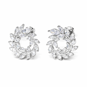 Boucles d'oreilles clous en or jaune 14 carats et argent sterling 925 avec diamants, motif feuille et pavé de diamants ronds, boucles d'oreilles florales élégantes, cadeau idéal pour elle - Product Image 2