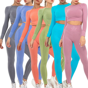 Women's Seamless Yoga Set Long Sleeve <b>Crop</b> <b>Top</b> High Waist Leggings Quick Dry Breathable 2 Piece Fitness Activewear - Product Image 6