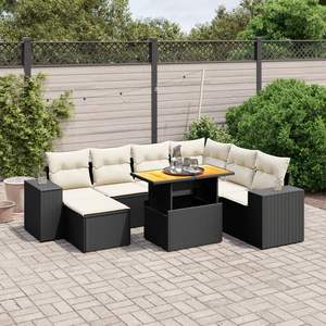 Ensemble de canapés de jardin de taille moyenne en rotin PE noir et blanc crème, mobilier d'extérieur élégant - Product Image 1