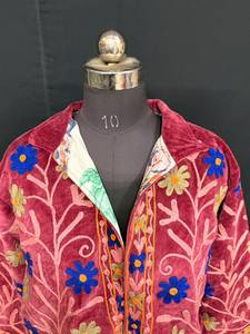 <b>Women</b> Vintage Floral <b>Velvet</b> Suzani Jacket Hand Embroidered Boho Winter <b>Coat</b> Short Kimono Jacket Trendy Indian Artisanal Wea - Product Image 4