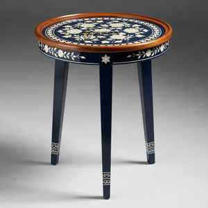 Blue Floral Meena Wooden <b>Stool</b> – Handcrafted Round Decorative Accent <b>Stool</b> Side <b>Table</b> - Product Image 6